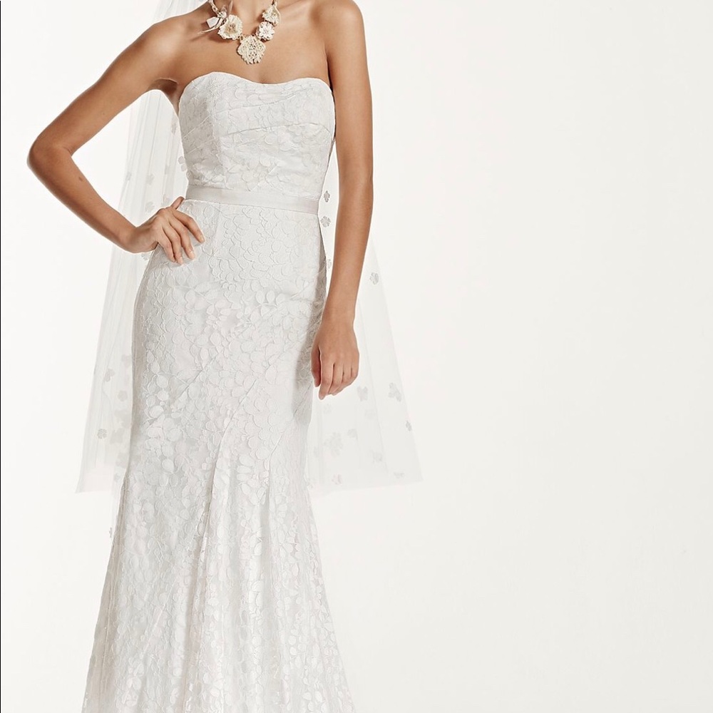 Strapless lace wedding gown